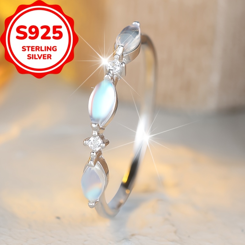 Women's Exquisite Marquise Moonstone Ring, 925 Sterling Silver